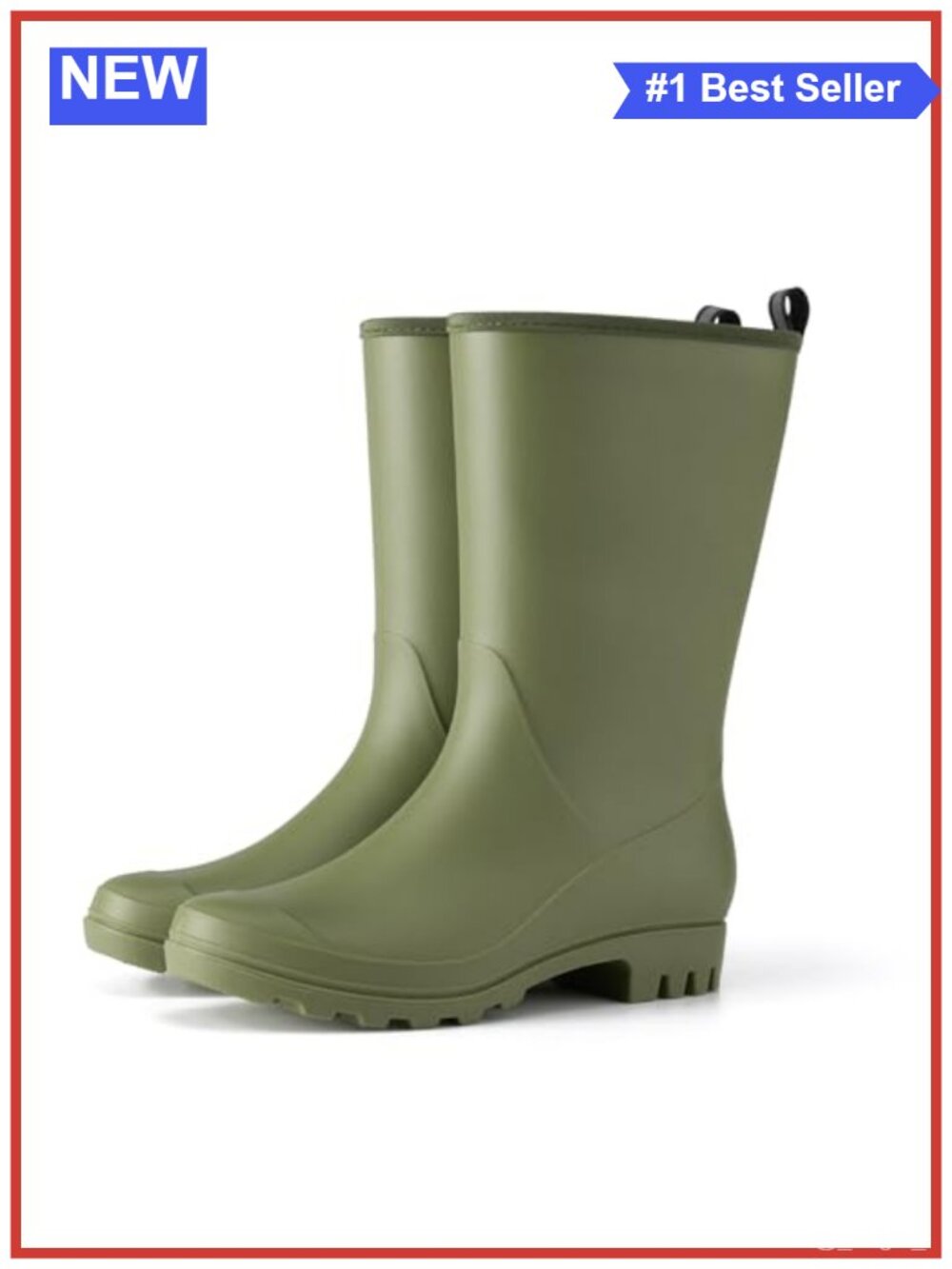 HISEA Wide Calf Mid-Calf Rubber Rain Boots Waterproof Non-Slip PVC